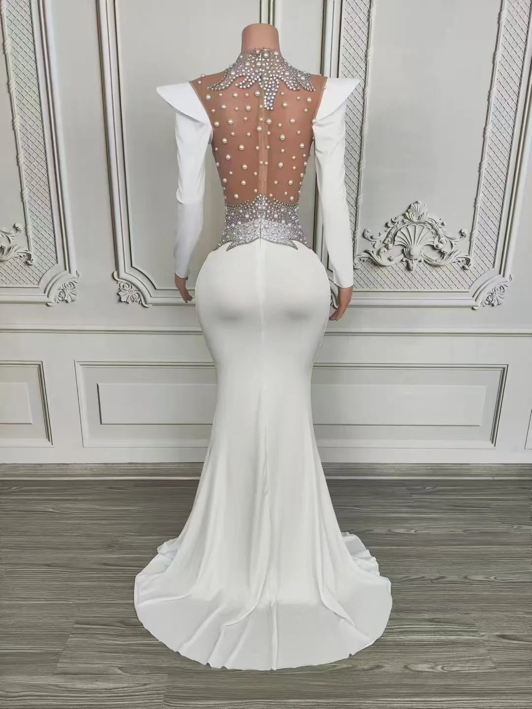 DCDI Magnolias Sparkly Rhinestones Pearls Floor Length Evening Gown