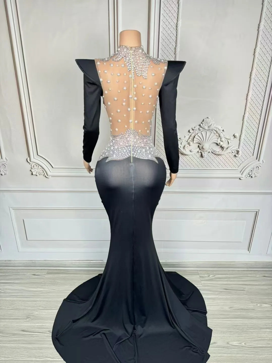 DCDI Magnolias Sparkly Rhinestones Pearls Floor Length Evening Gown