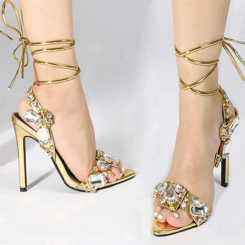 DCDI Nefertiti Diamond Studded Open Toe Stiletto