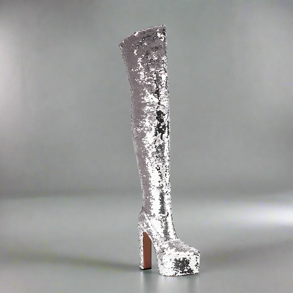 DCDI Shinyei Over The Knee Block Heel Sequined Boots