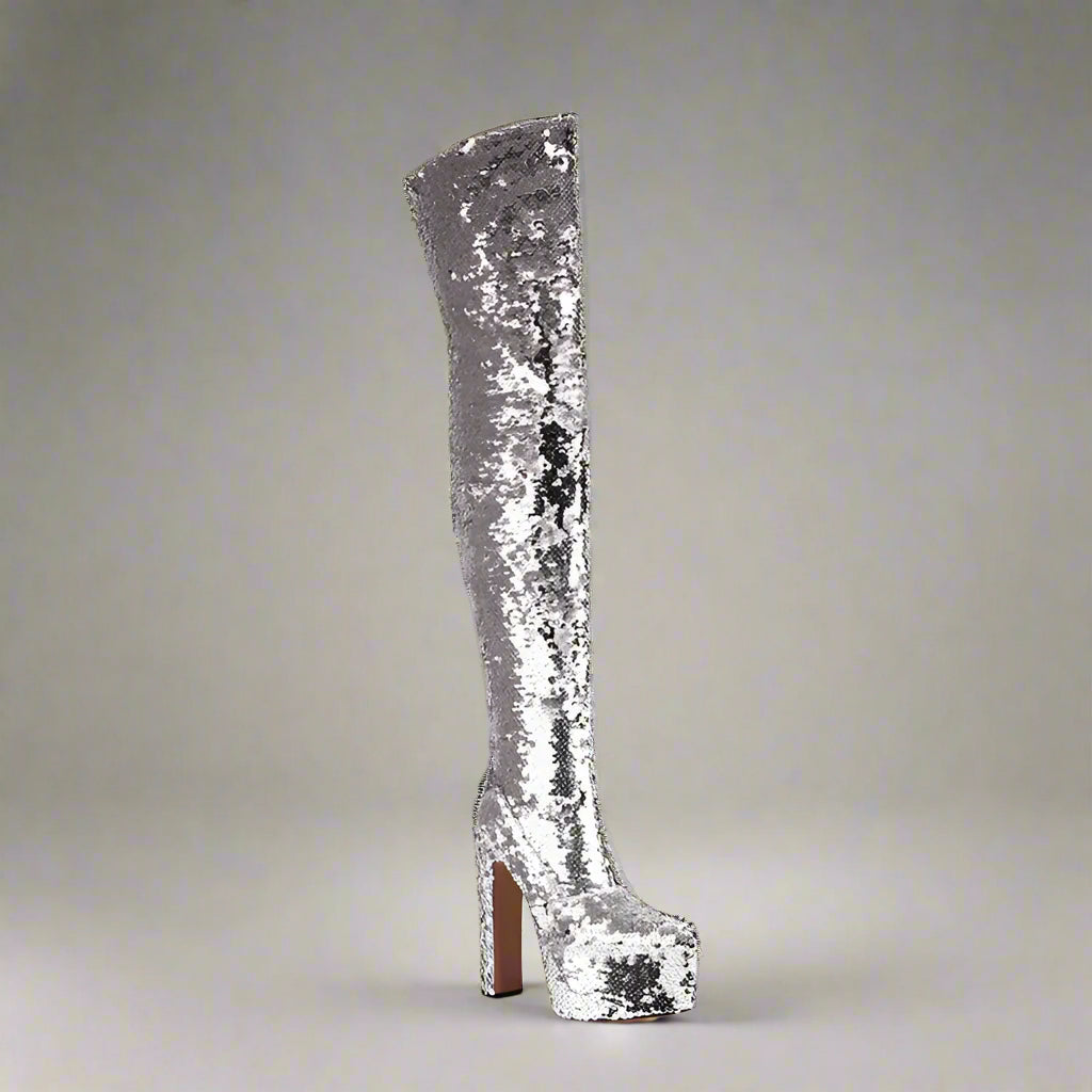 DCDI Shinyei Over The Knee Block Heel Sequined Boots