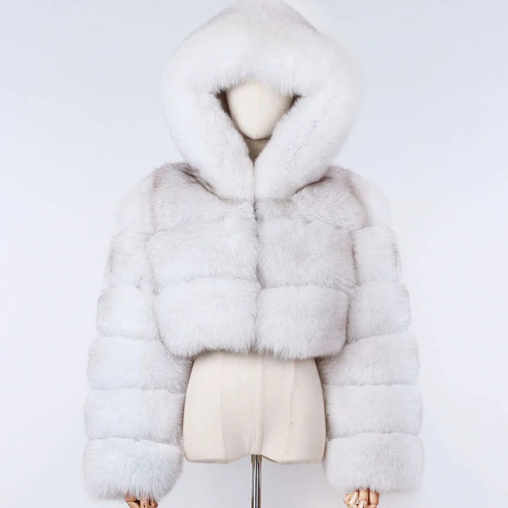 DS Designer 25427 Winter Luxury Hooded Fox Fur Jacket