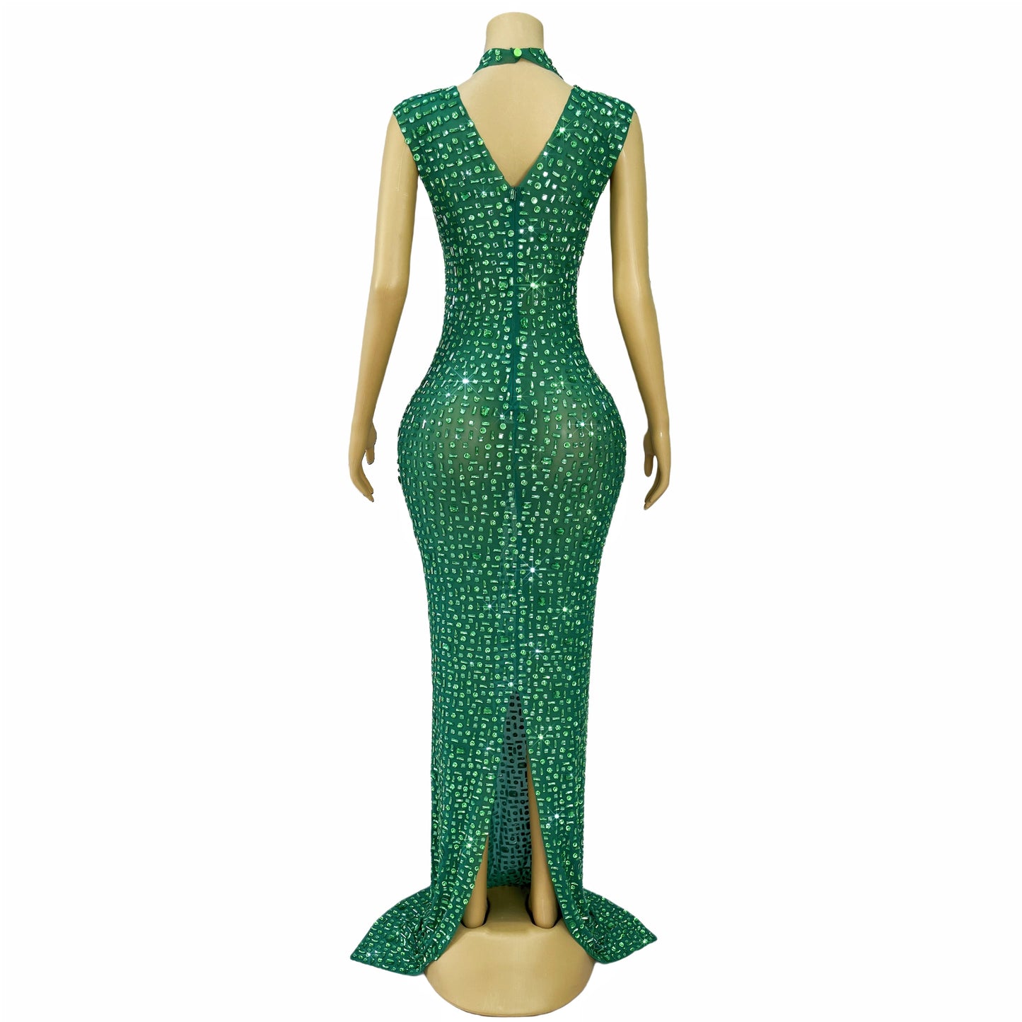 DCDI 7 Colors Full Rhinestones Luxury Celebrate Long Train Evening Gown