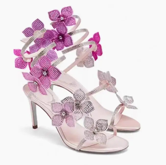 DCDI Tulip Pink Diamond Embellished Open Toe Dress Sandals