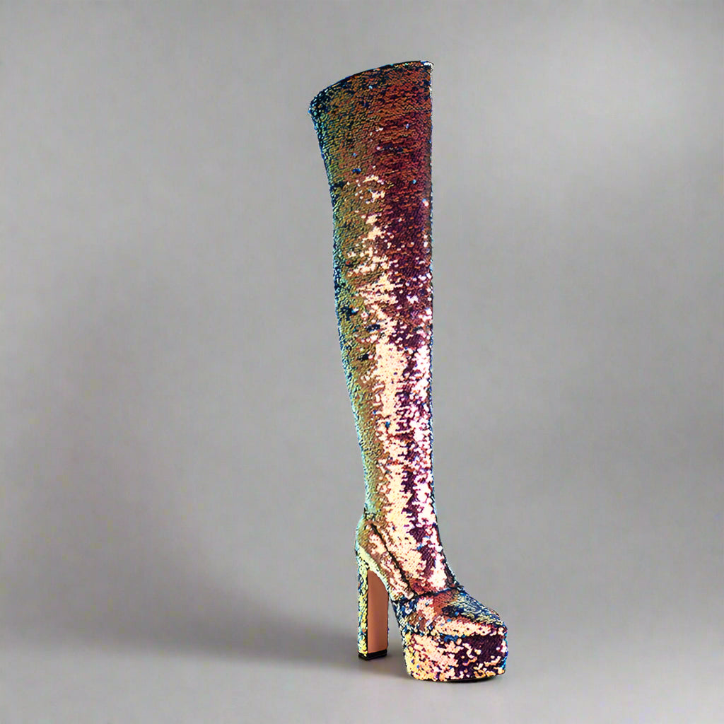 DCDI Shinyei Over The Knee Block Heel Sequined Boots