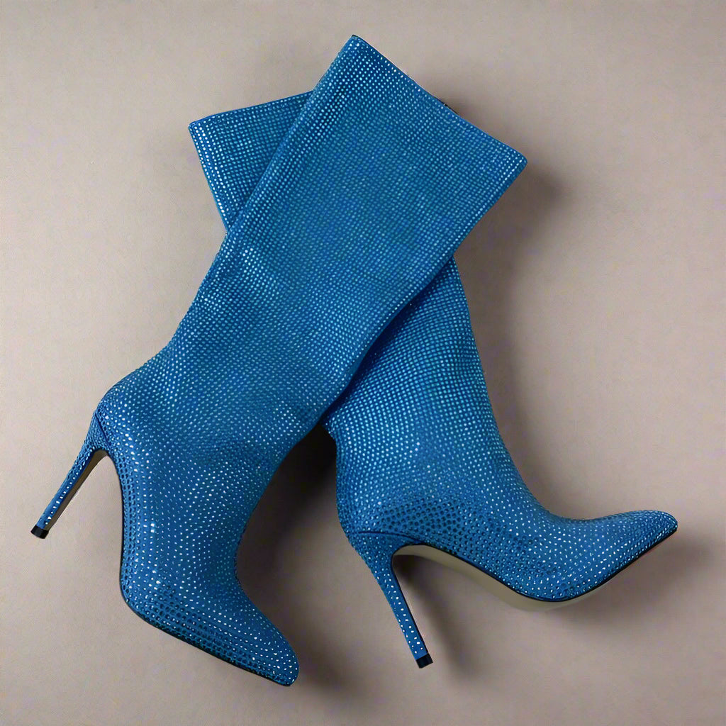 DCDI Crushed Diamonds Studded Knee High Stiletto Boots