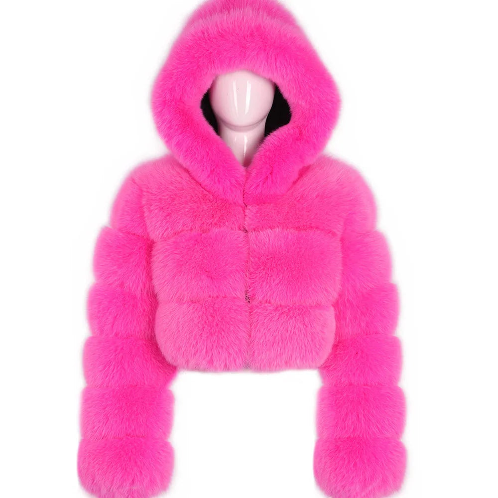 DS Designer 25427 Winter Luxury Hooded Fox Fur Jacket