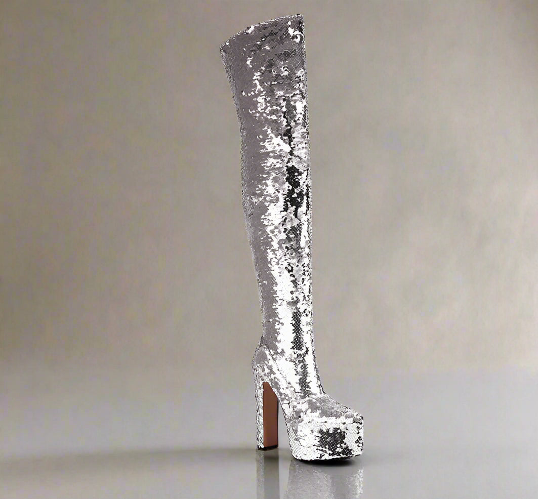 DCDI Shinyei Over The Knee Block Heel Sequined Boots