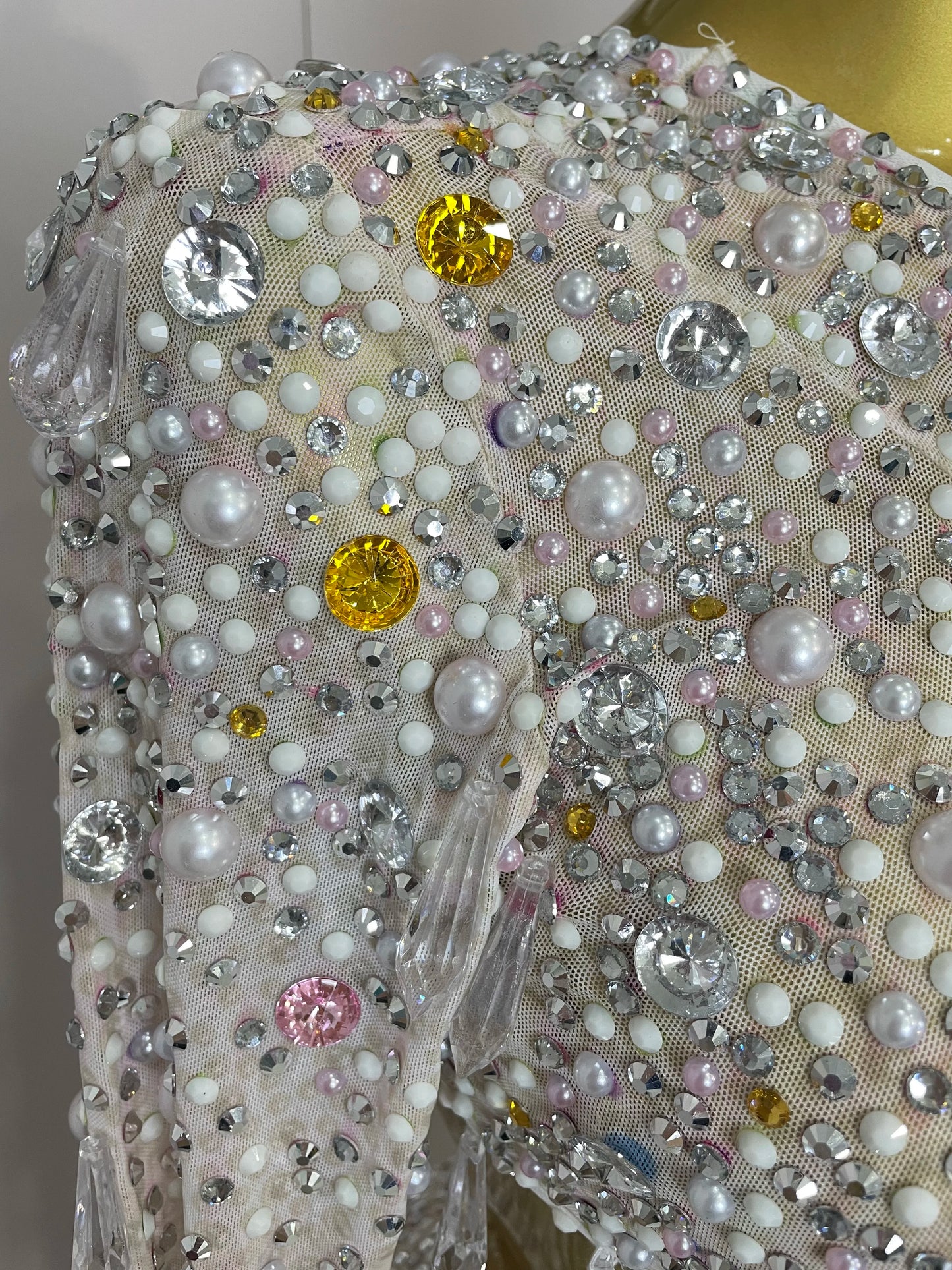 DCDI 4488-8844 Chandelier Diamond Studded Sexy One Shoulder Hollow Out Mesh Evening Gown