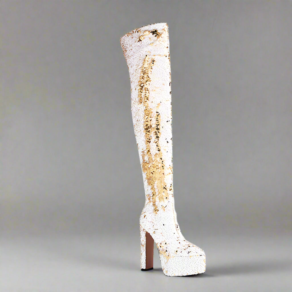 DCDI Shinyei Over The Knee Block Heel Sequined Boots