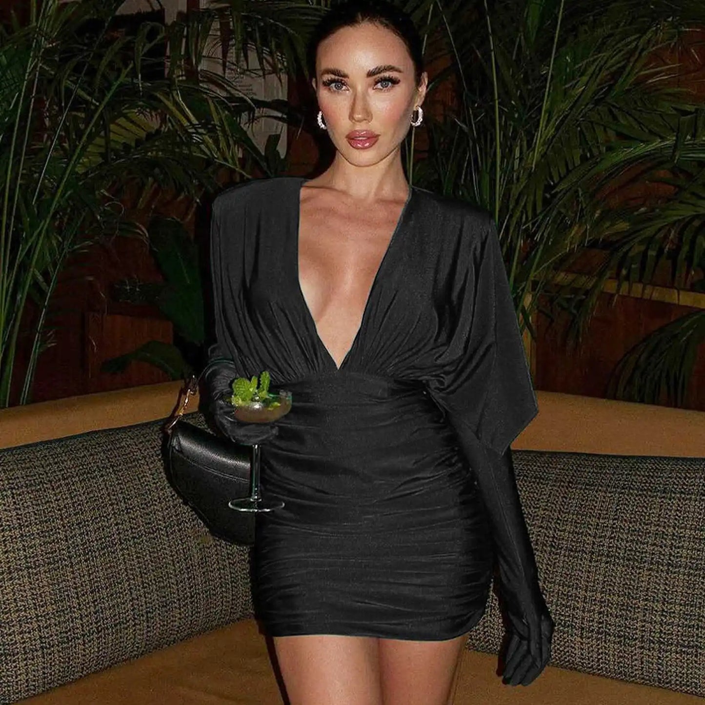 DS Sexy V Neck Bodycon Mini Dress