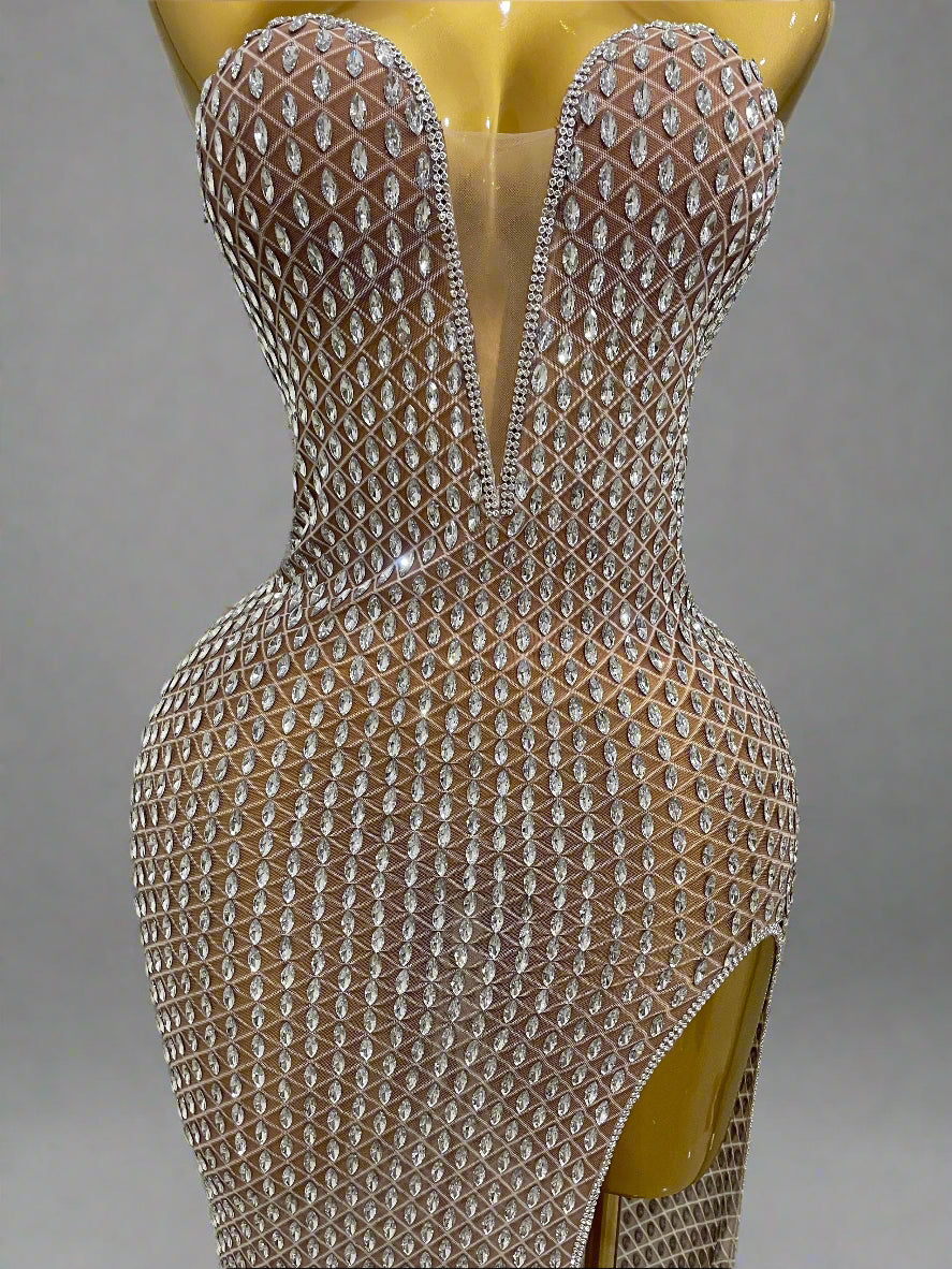 DCDI 888-2025 Luxurious Full Diamond Mesh Transparent Evening Gown