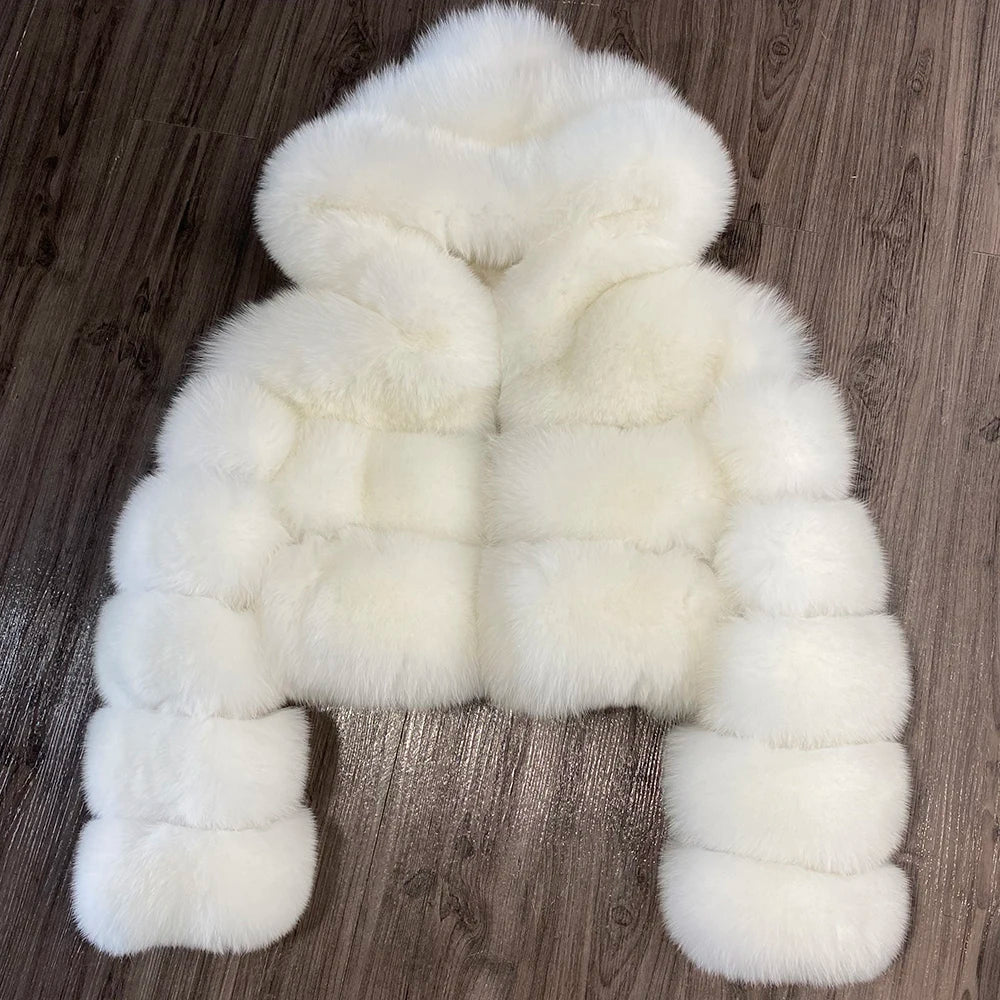 DS Designer 25427 Winter Luxury Hooded Fox Fur Jacket