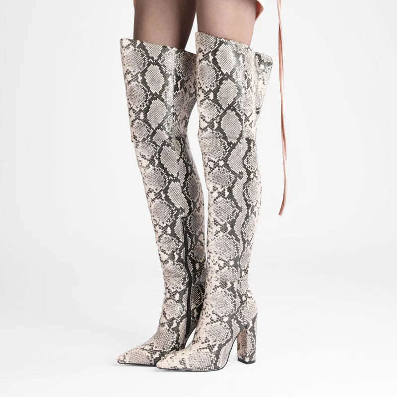 DS Designer 798-466 Over The Knee Block Heel Python Pattern Boots