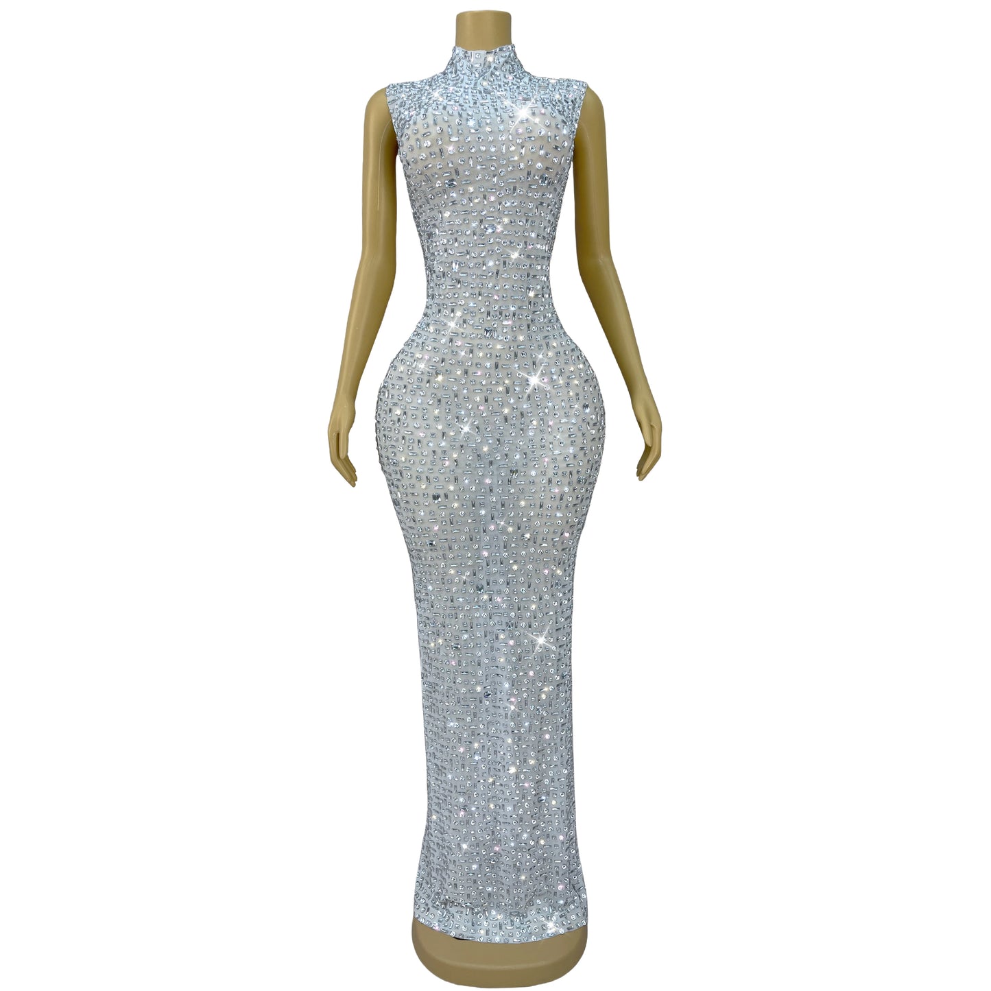 DCDI 7 Colors Full Rhinestones Luxury Celebrate Long Train Evening Gown