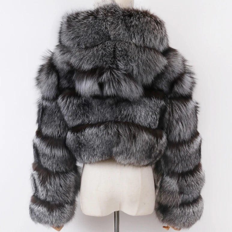 DS Designer 25427 Winter Luxury Hooded Fox Fur Jacket