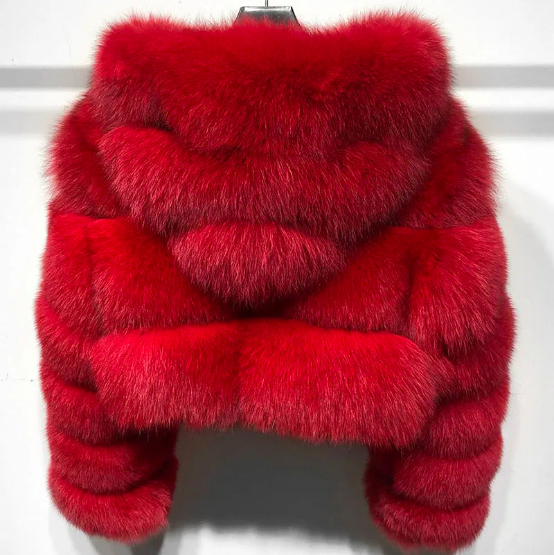 DS Designer 25427 Winter Luxury Hooded Fox Fur Jacket