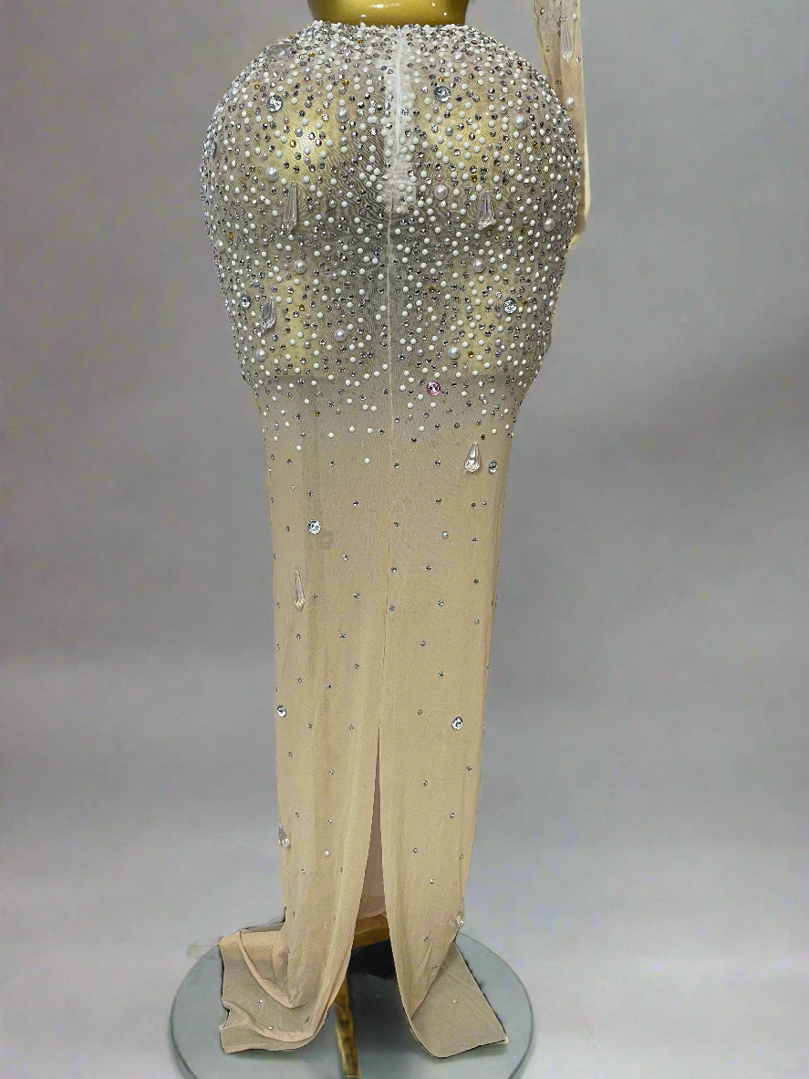 DCDI 4488-8844 Chandelier Diamond Studded Sexy One Shoulder Hollow Out Mesh Evening Gown