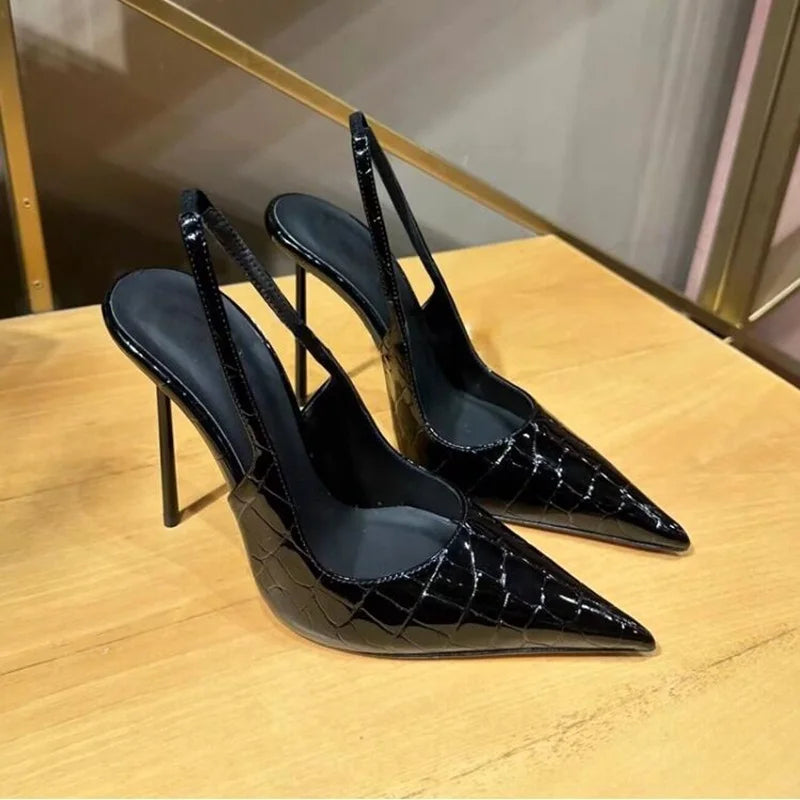 DS Designer Slayer Leather Sling Back Stilettos
