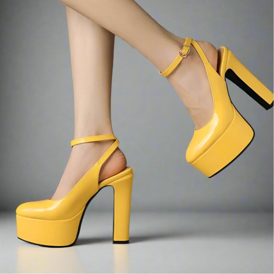 DS Designer Cairo Luxury Slingback Platform Chunky Pumps
