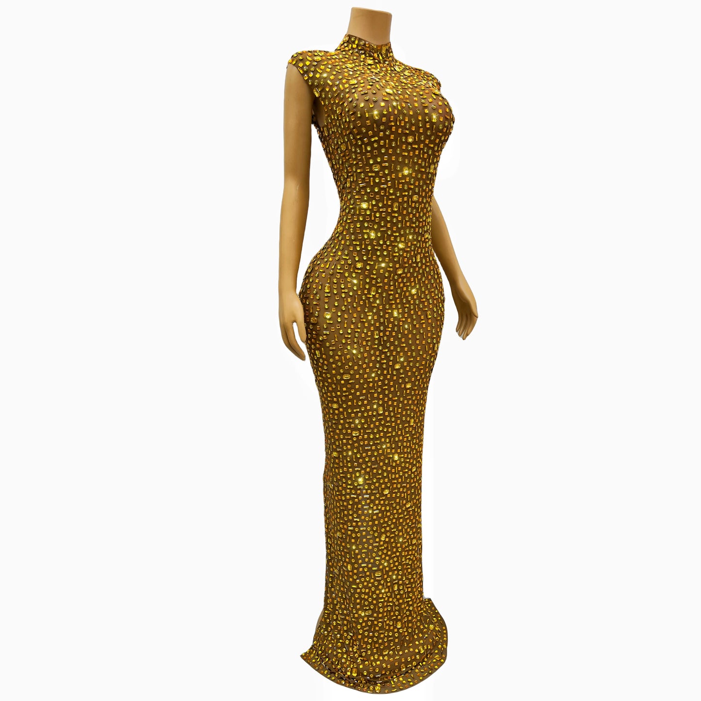 DCDI 7 Colors Full Rhinestones Luxury Celebrate Long Train Evening Gown