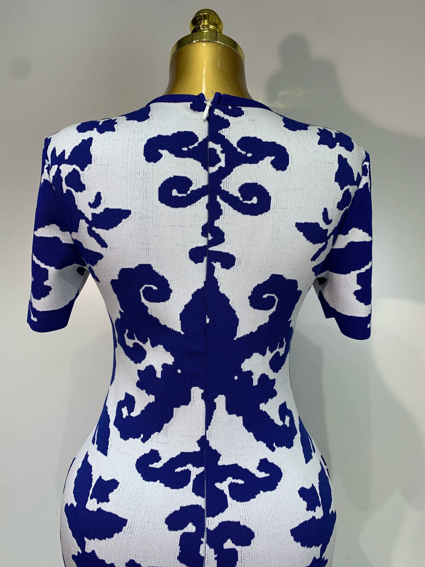 DS Designer 22-444 Blue Jacquard Evening Gown