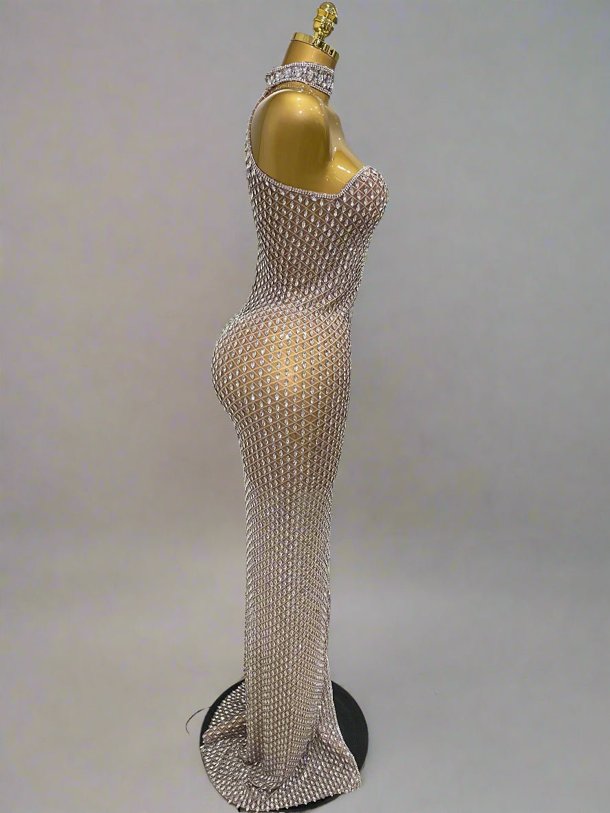 DCDI 888-2025 Luxurious Full Diamond Mesh Transparent Evening Gown