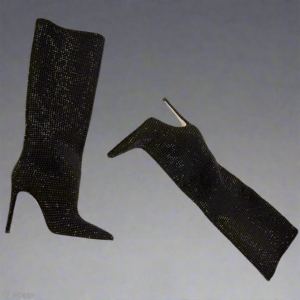 DCDI Crushed Diamonds Studded Knee High Stiletto Boots