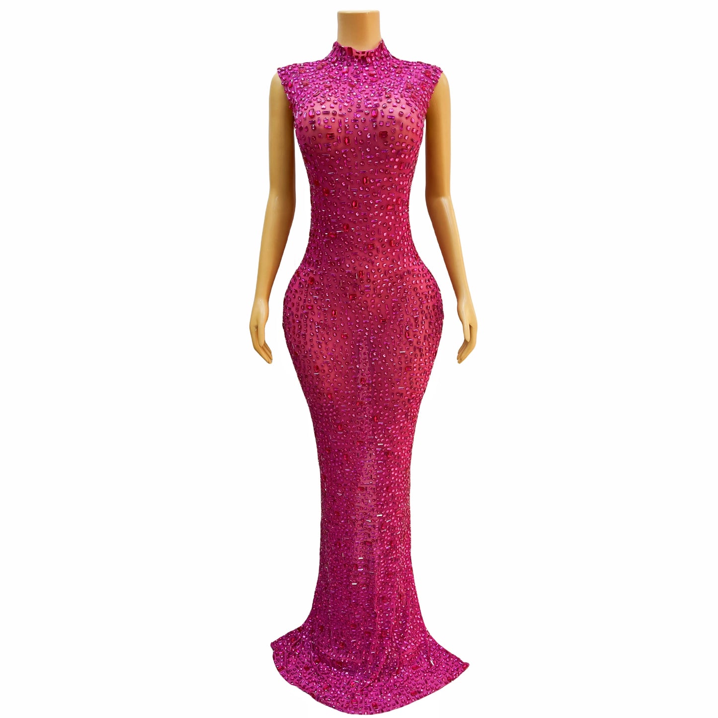 DCDI 7 Colors Full Rhinestones Luxury Celebrate Long Train Evening Gown