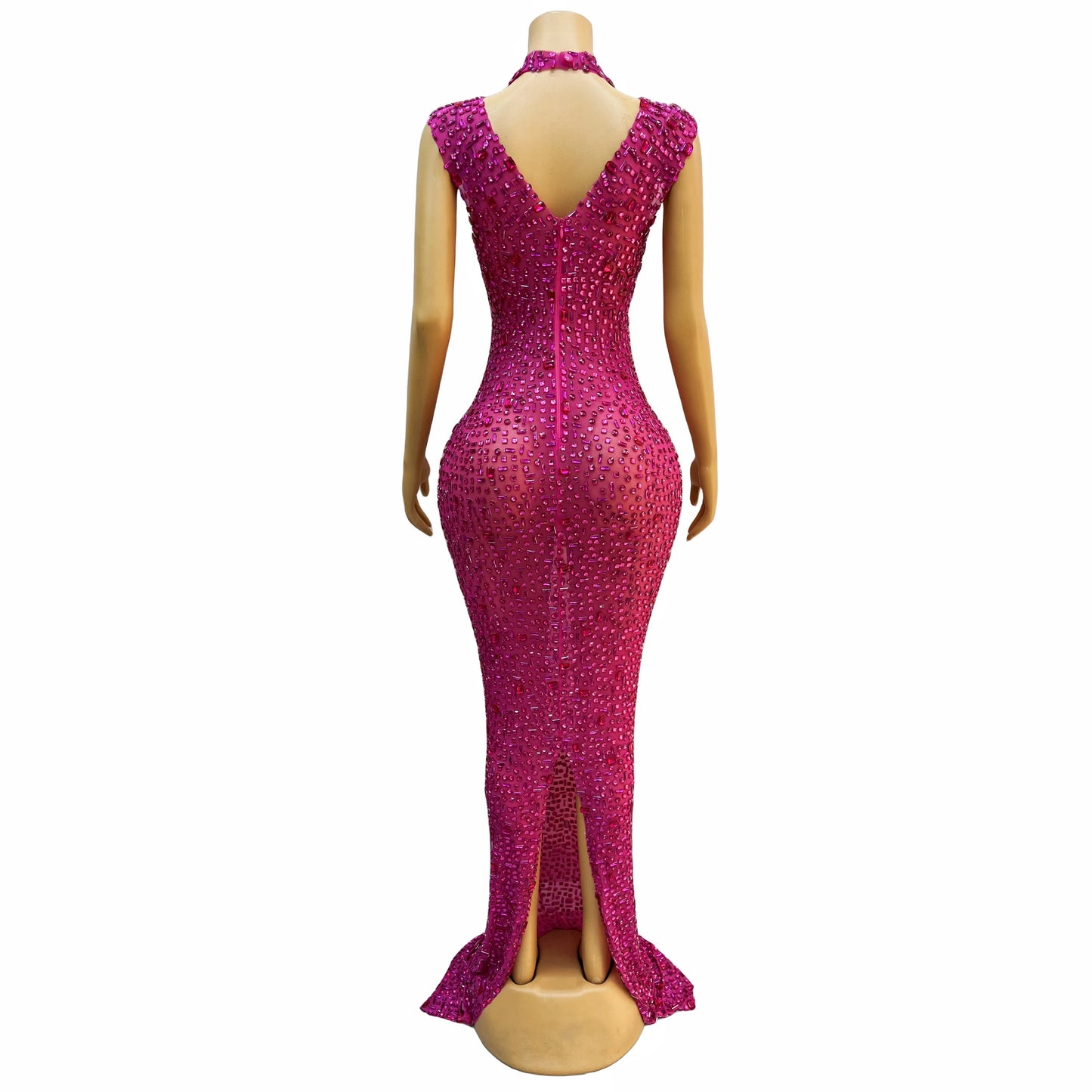 DCDI 7 Colors Full Rhinestones Luxury Celebrate Long Train Evening Gown