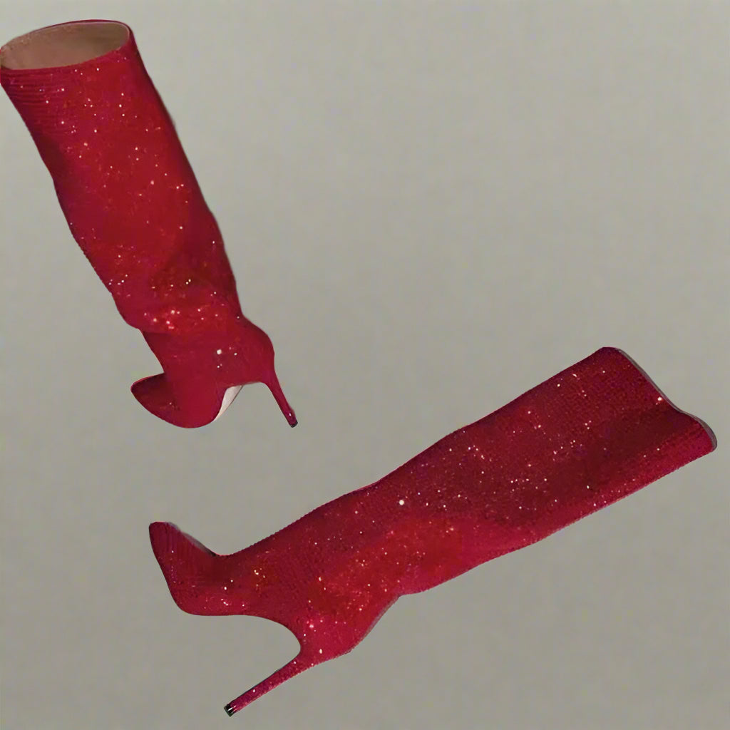 DCDI Crushed Diamonds Studded Knee High Stiletto Boots
