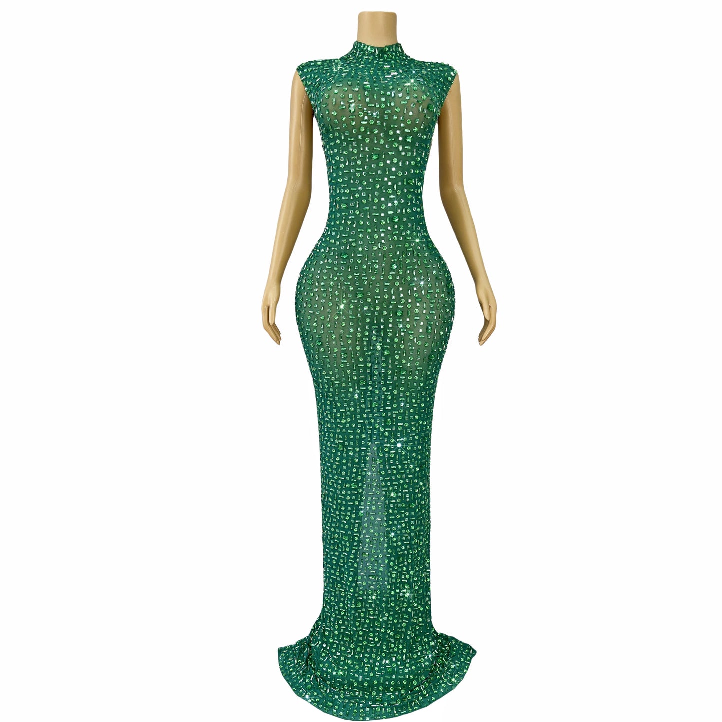 DCDI 7 Colors Full Rhinestones Luxury Celebrate Long Train Evening Gown