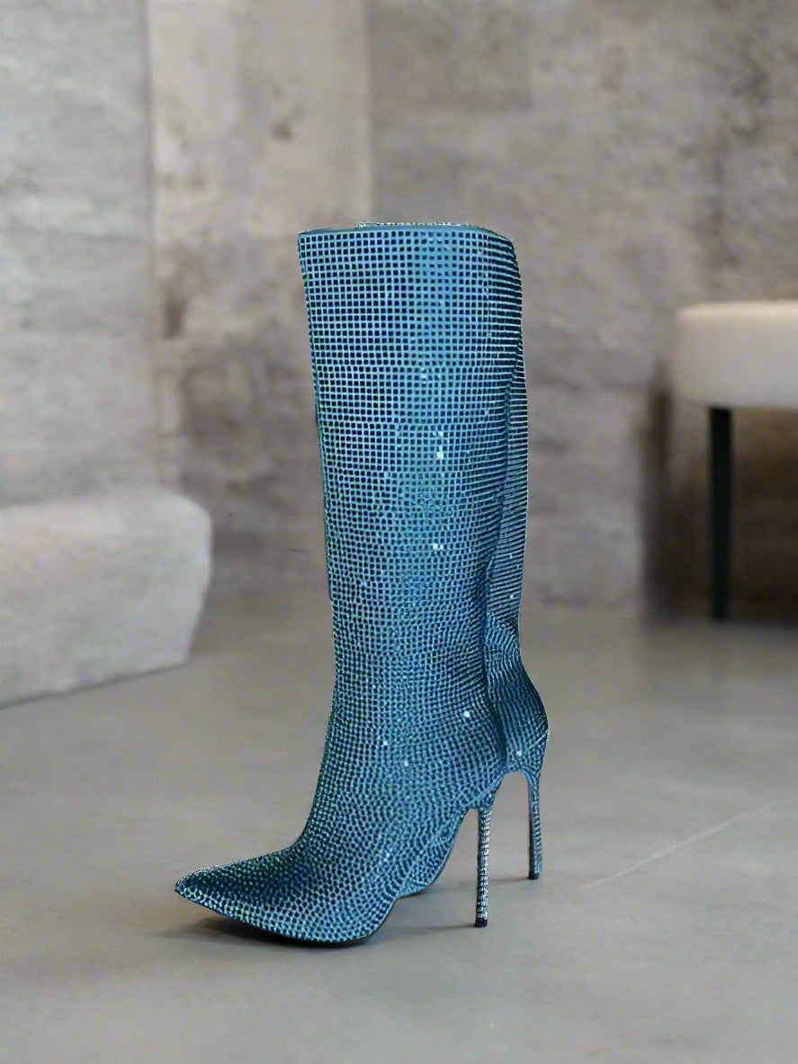 DCDI Crushed Diamonds Studded Knee High Stiletto Boots