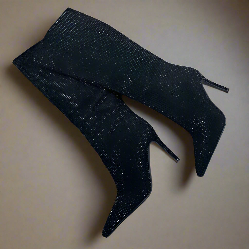 DCDI Crushed Diamonds Studded Knee High Stiletto Boots