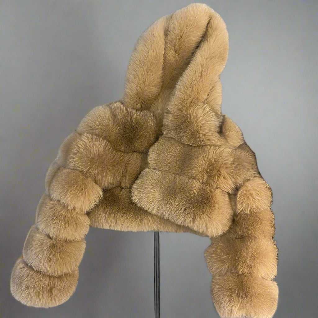 DS Designer 25427 Winter Luxury Hooded Fox Fur Jacket