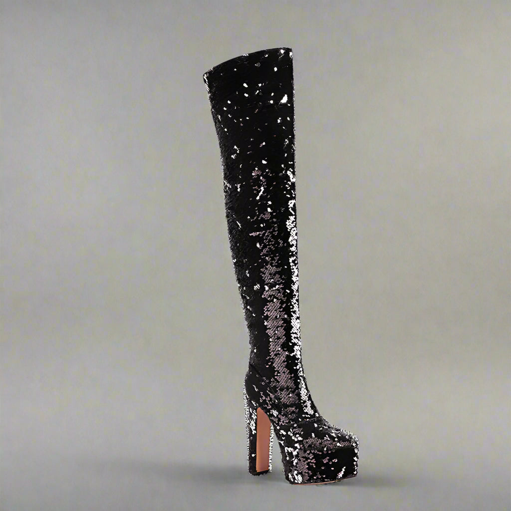 DCDI Shinyei Over The Knee Block Heel Sequined Boots