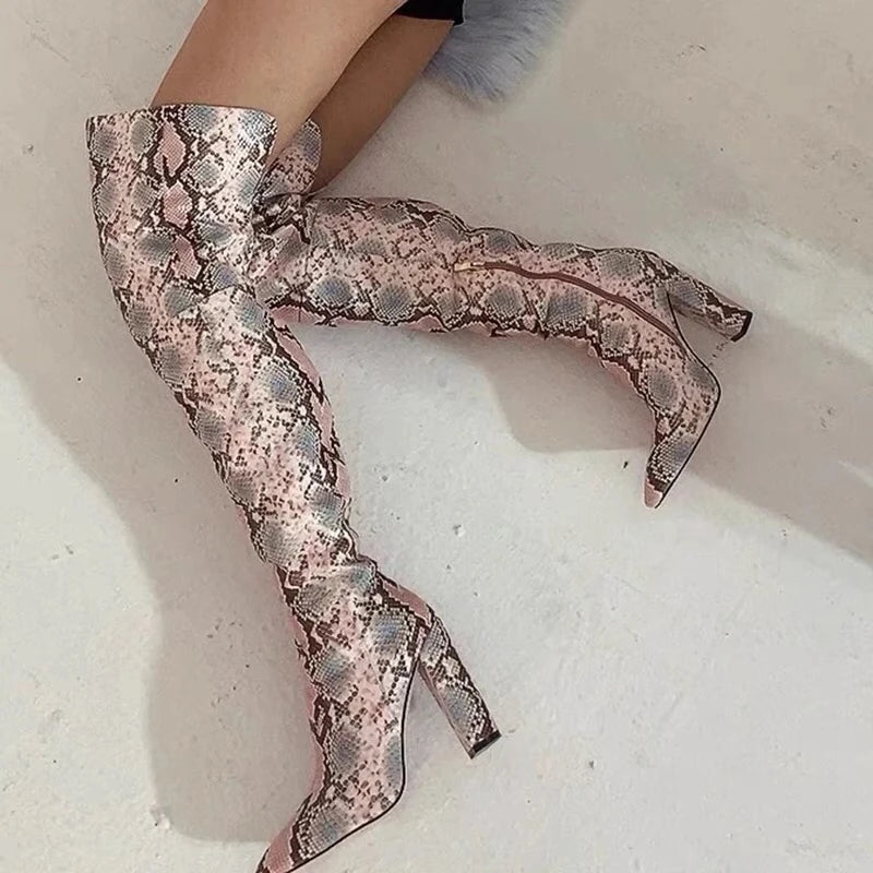 DS Designer 798-466 Over The Knee Block Heel Python Pattern Boots