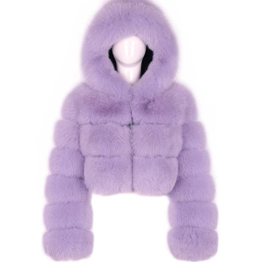 DS Designer 25427 Winter Luxury Hooded Fox Fur Jacket