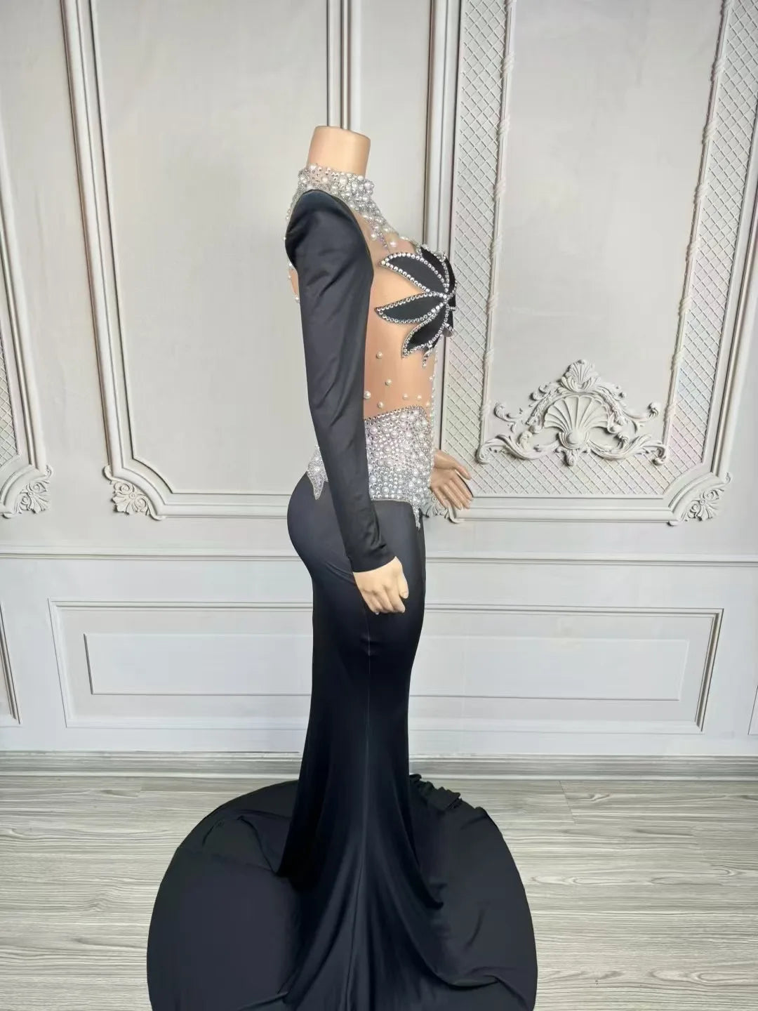 DCDI Magnolias Sparkly Rhinestones Pearls Floor Length Evening Gown