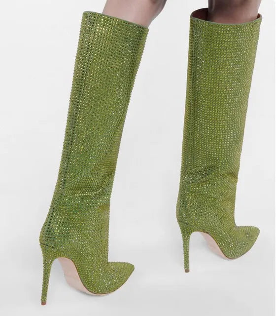 DCDI Crushed Diamonds Studded Knee High Stiletto Boots
