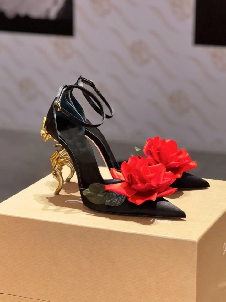 DS Designer Rose Petals Luxury Carved Stilettos
