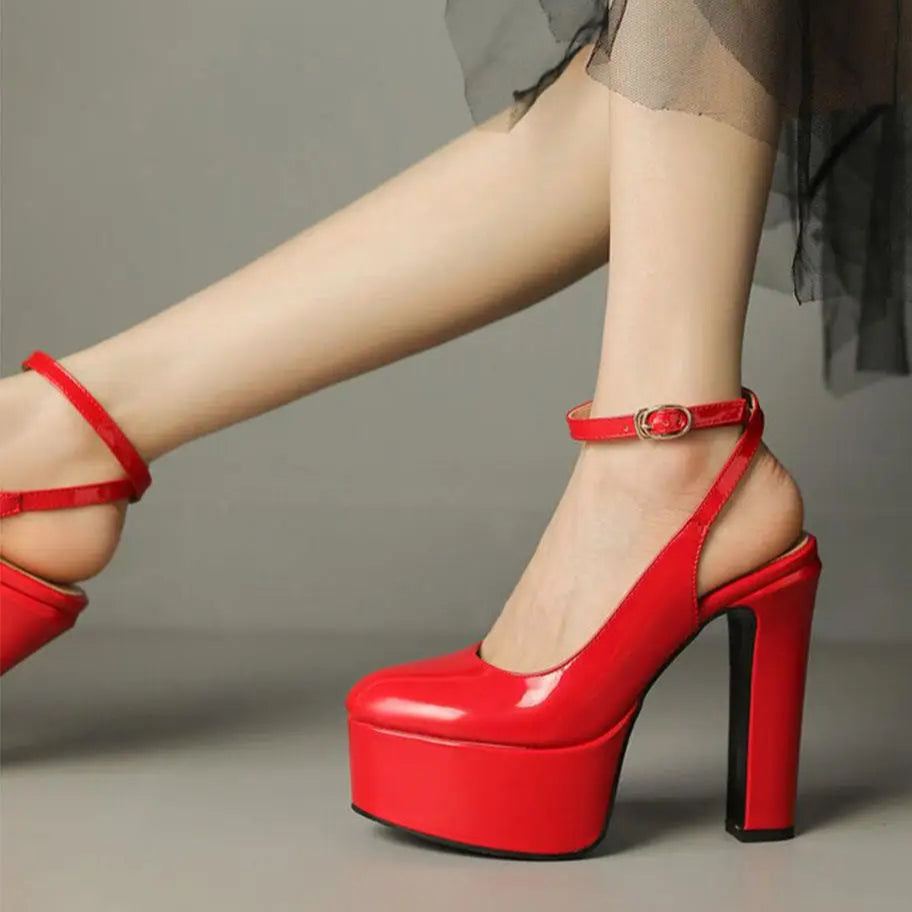 DS Designer Cairo Luxury Slingback Platform Chunky Pumps