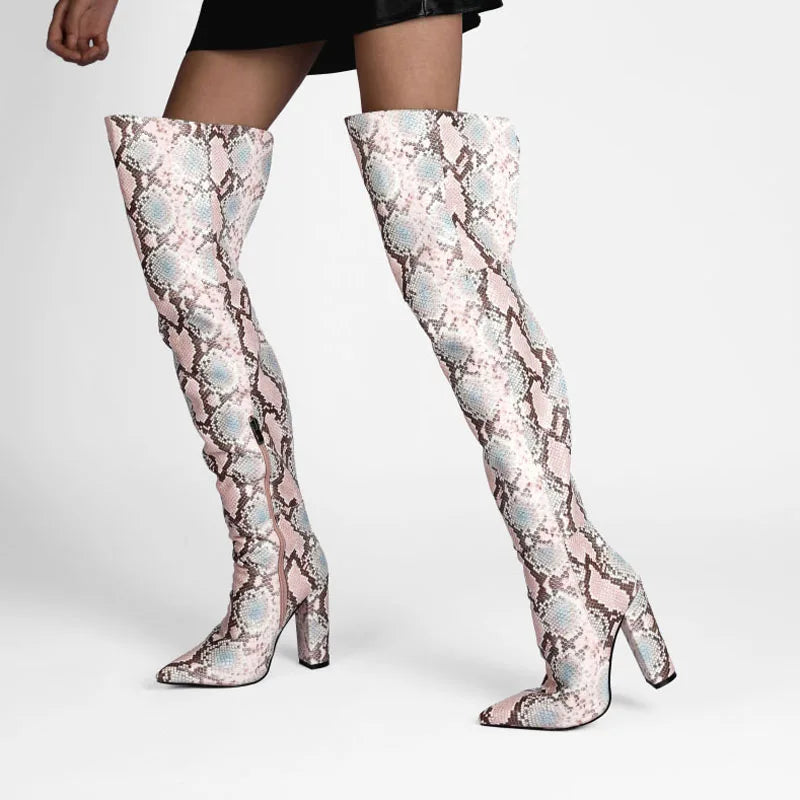 DS Designer 798-466 Over The Knee Block Heel Python Pattern Boots