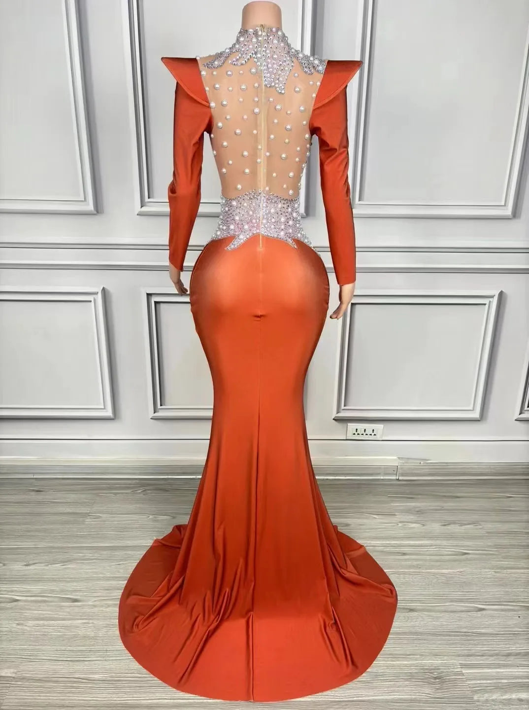 DCDI Magnolias Sparkly Rhinestones Pearls Floor Length Evening Gown