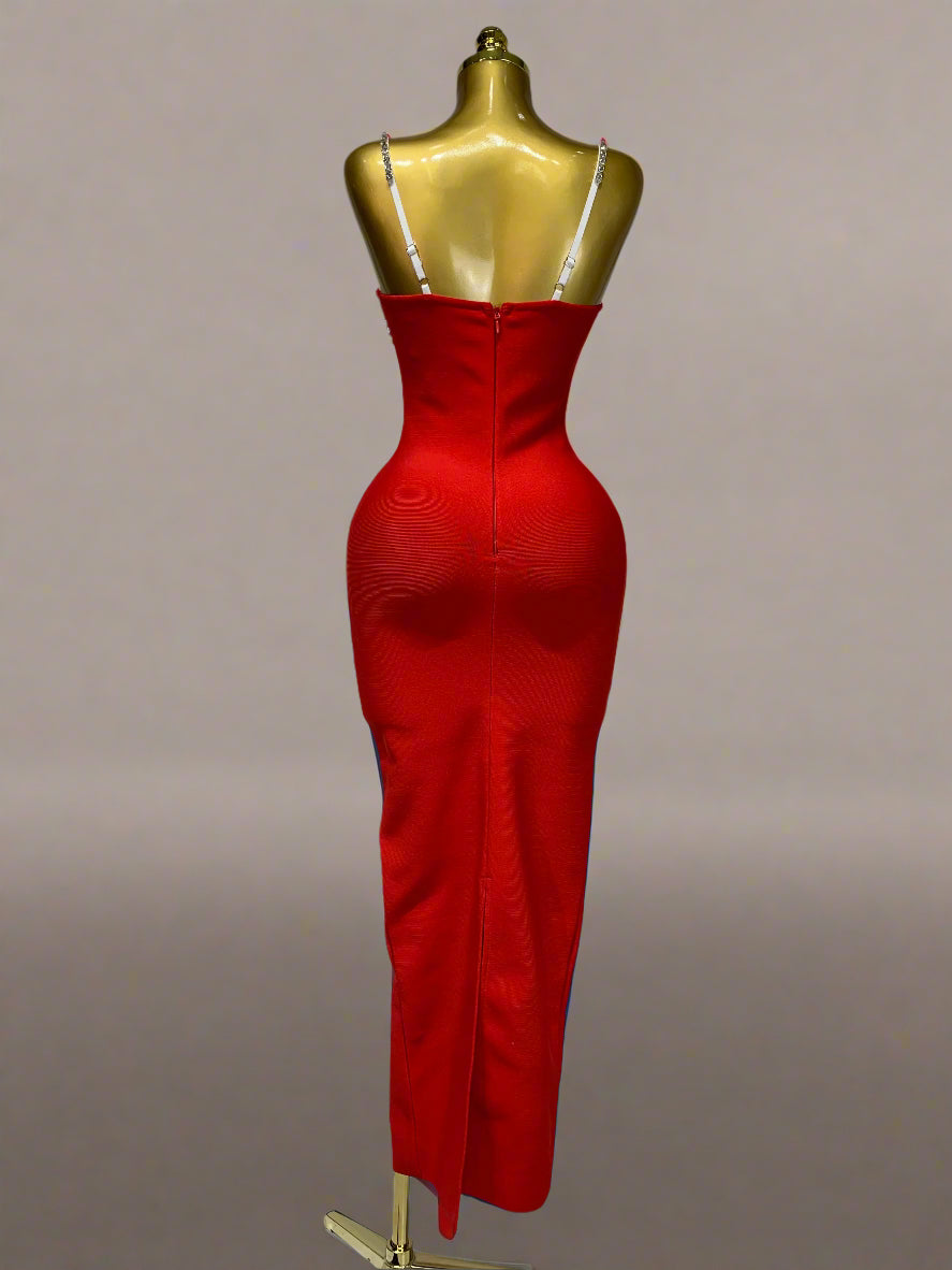 DCDI Cardinal 77-777 Diamond Embellished Red Bandage Evening Gown