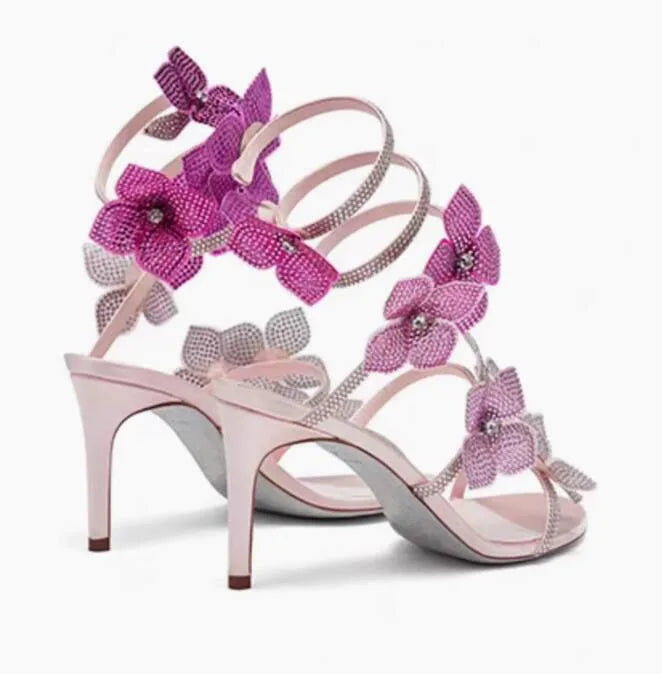 DCDI Tulip Pink Diamond Embellished Open Toe Dress Sandals