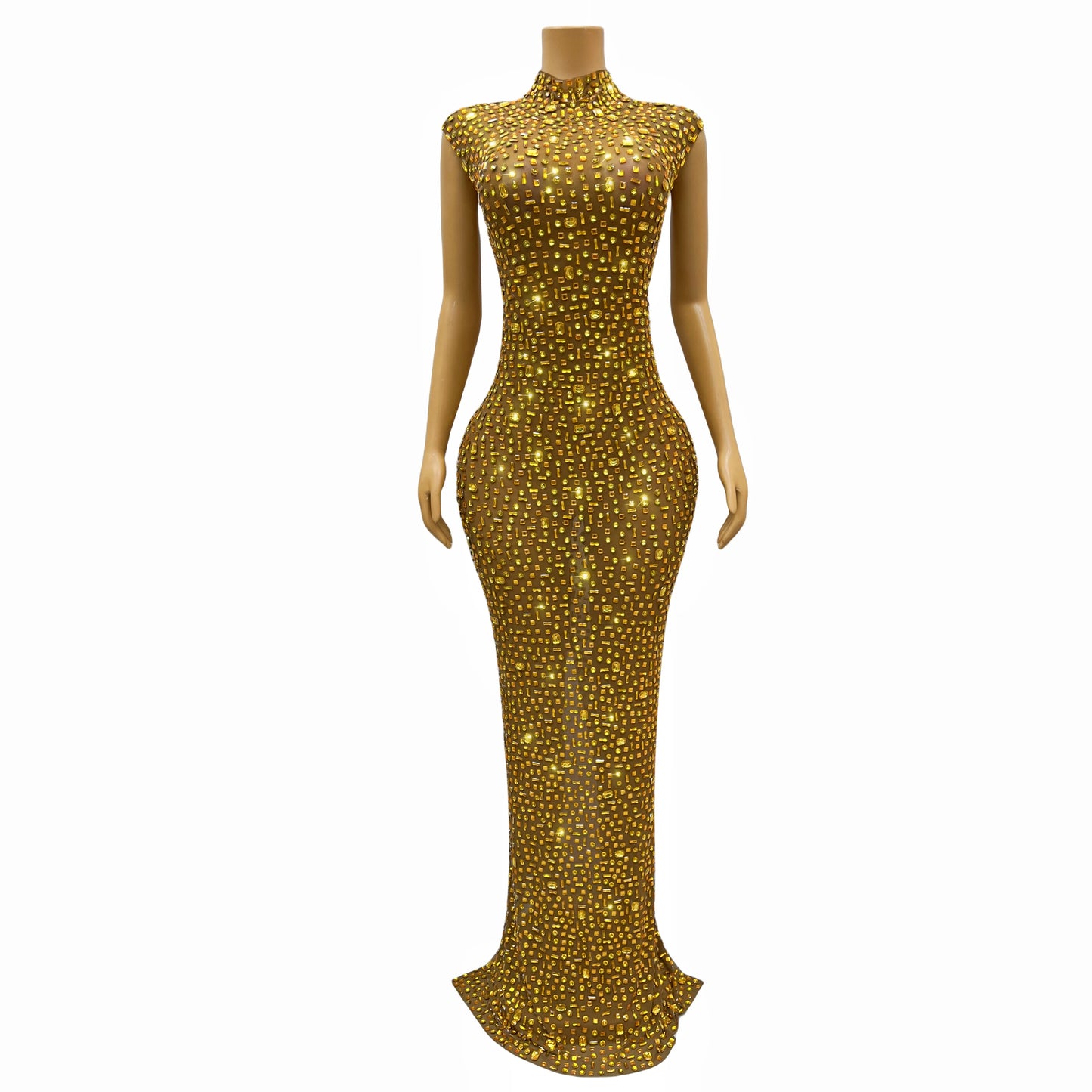DCDI 7 Colors Full Rhinestones Luxury Celebrate Long Train Evening Gown