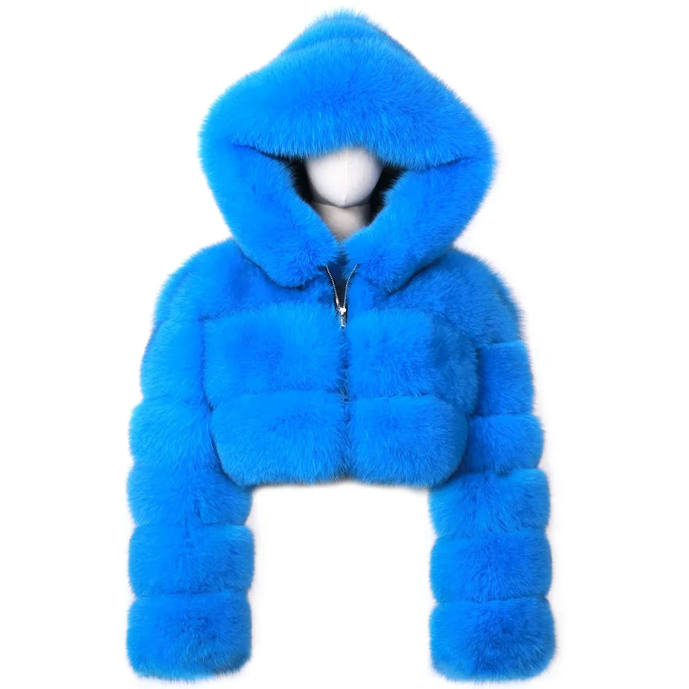 DS Designer 25427 Winter Luxury Hooded Fox Fur Jacket