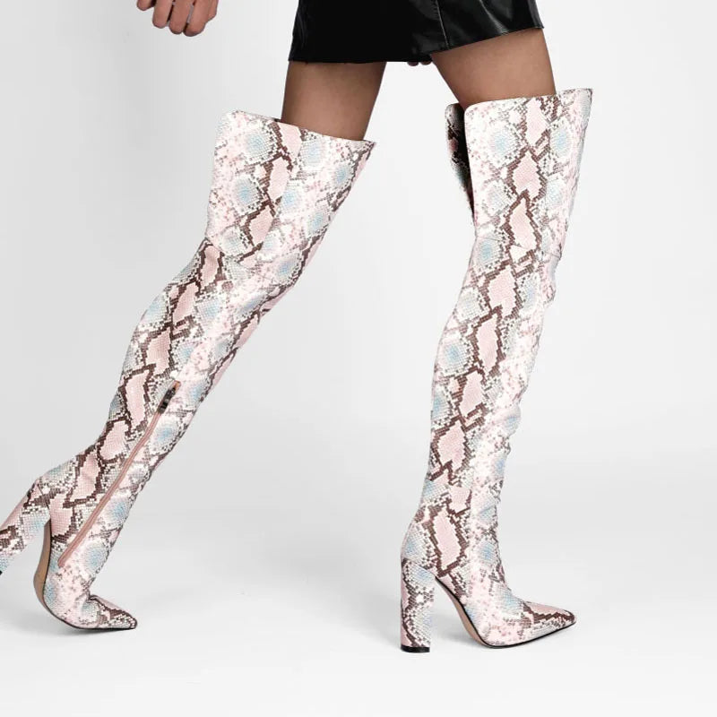 DS Designer 798-466 Over The Knee Block Heel Python Pattern Boots