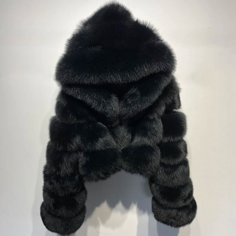 DS Designer 25427 Winter Luxury Hooded Fox Fur Jacket